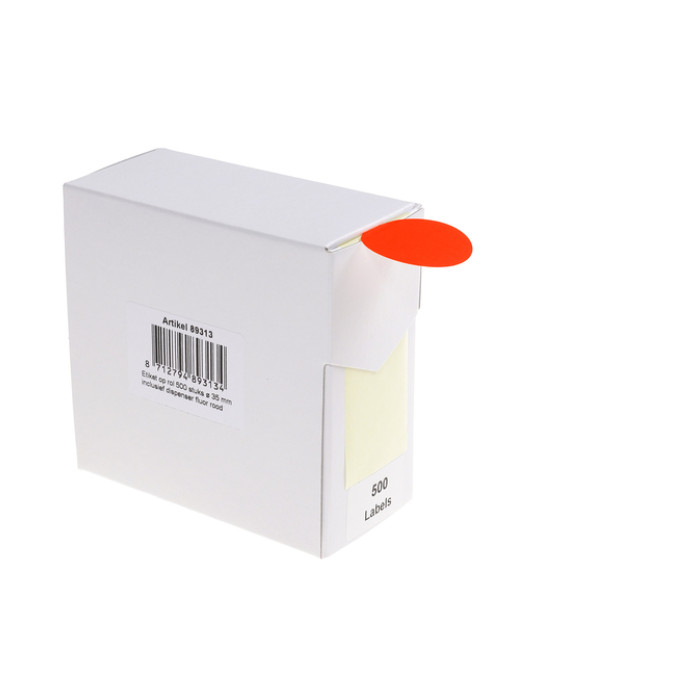 Etiket Rillprint 35mm op rol fluor rood 500 stuks