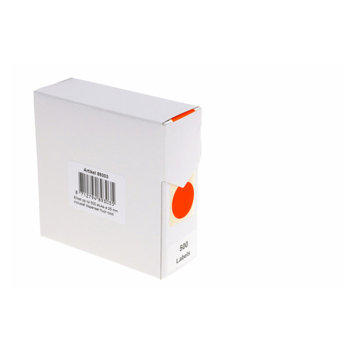 Etiket Rillprint 25mm op rol fluor rood 500 stuks