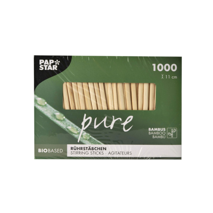 Roerstaafje Papstar 110x3mm bamboe 1000 stuks