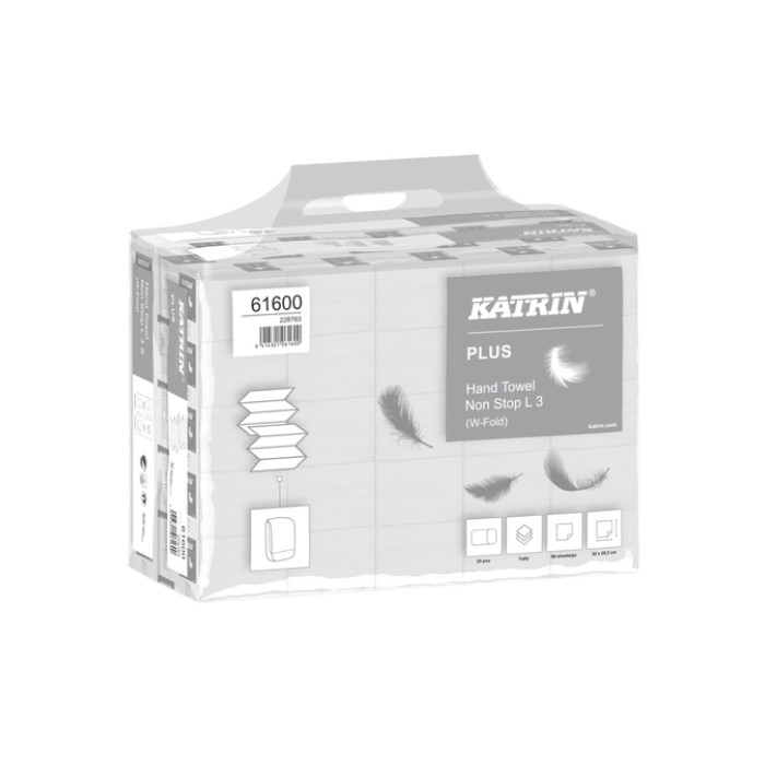 Handdoek Katrin Plus w-vouw 3-laags 203x320mm 25x90 vel wit 61600