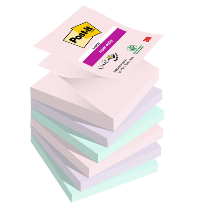 Memoblok Post-it Z-Notes R330 Super Sticky 76x76mm Soulful 6 stuks