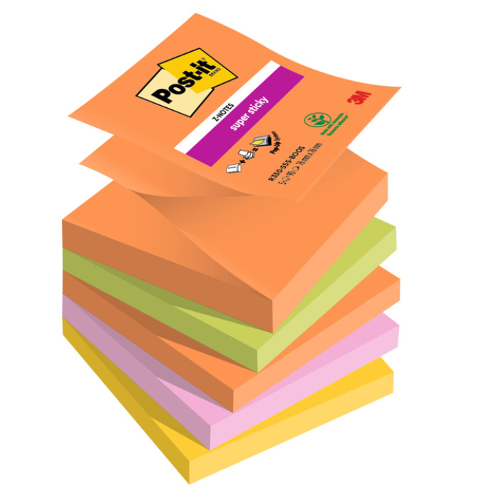 Memoblok Post-it Z-Notes R330 Super Sticky 76x76mm Boost 5 stuks