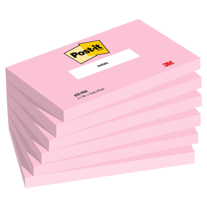 Memoblok Post-it 655 76x127mm roze 6 stuks