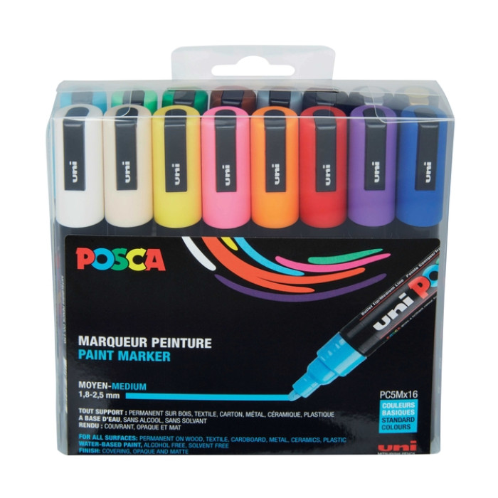 Paintmarker Uni POSCA PC5M medium assorti set à 16 stuks