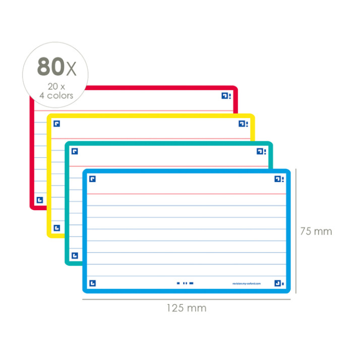 Flashcard Oxford 2.0 75x125mm 80 vel 250gr lijn assorti