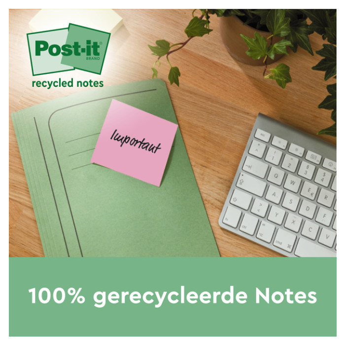 Memoblok Post-it 655-RPT 76x127mm recycled rainbow pastel 16 stuks