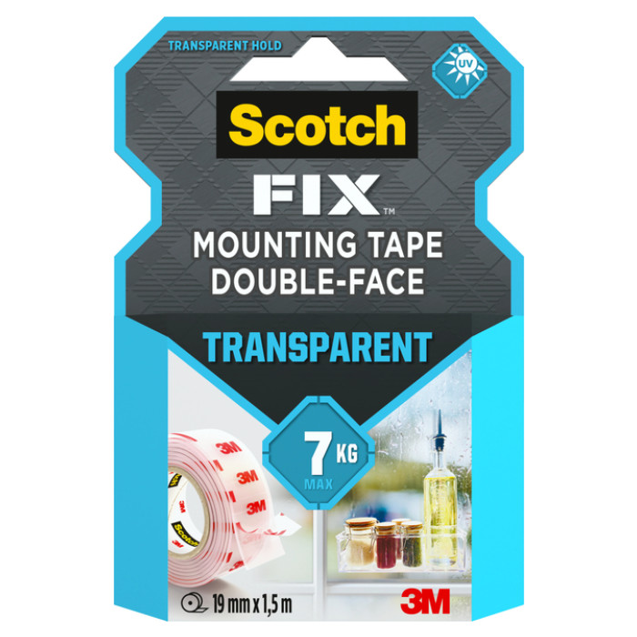 Plakband Scotch dubbelzijdig 19mmx1.5m transparant