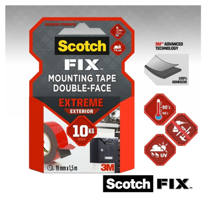 Plakband Scotch Extreme Exterior 19mm x 1,5m dubbelzijdig