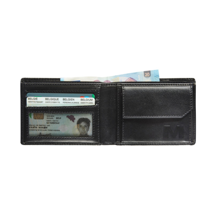 Portemonee Maverick All Black compact met kleingeldvak RFID leer zwart