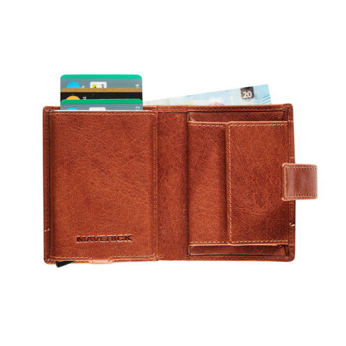 Kaarthouder Maverick Rough Gear super compact RFID leer cognac