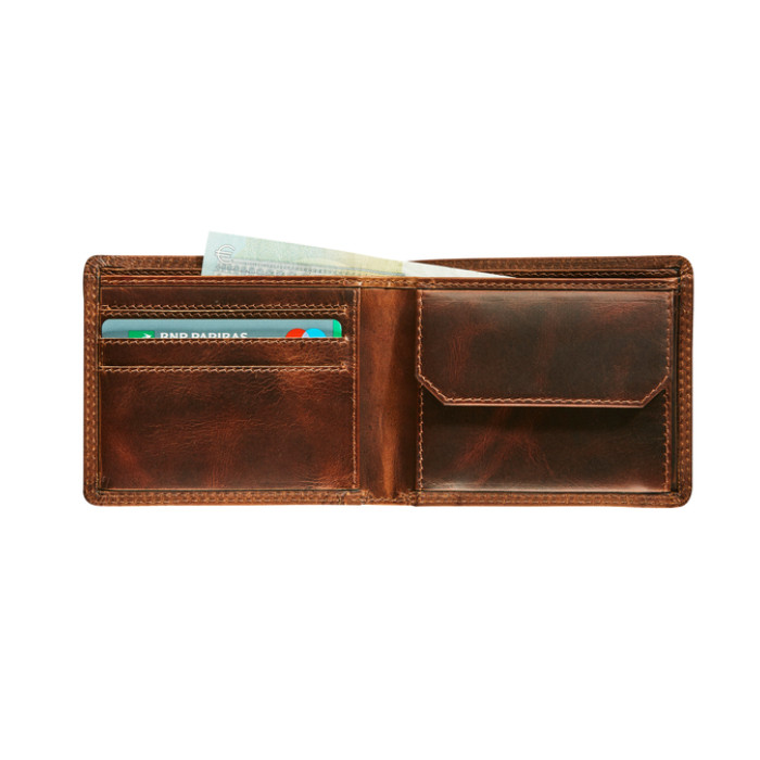 Portemonee Maverick The Original compact kleingeldvak RFID leer bruin