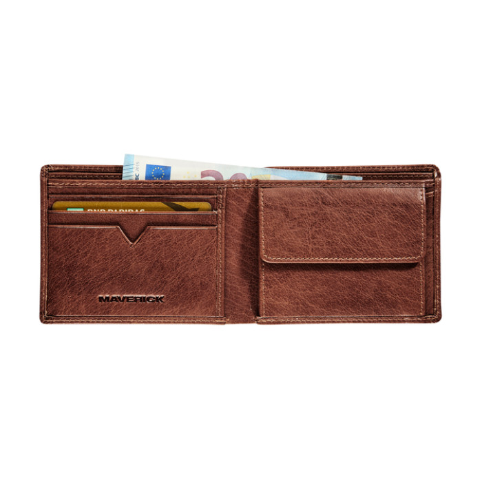Portemonee Maverick Rough Gear compact kleingeldvak RFID leer bruin