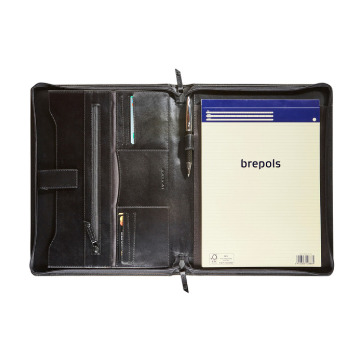 Schrijfmap Maverick All Black A4 met rits incl schrijfblok leer zwart