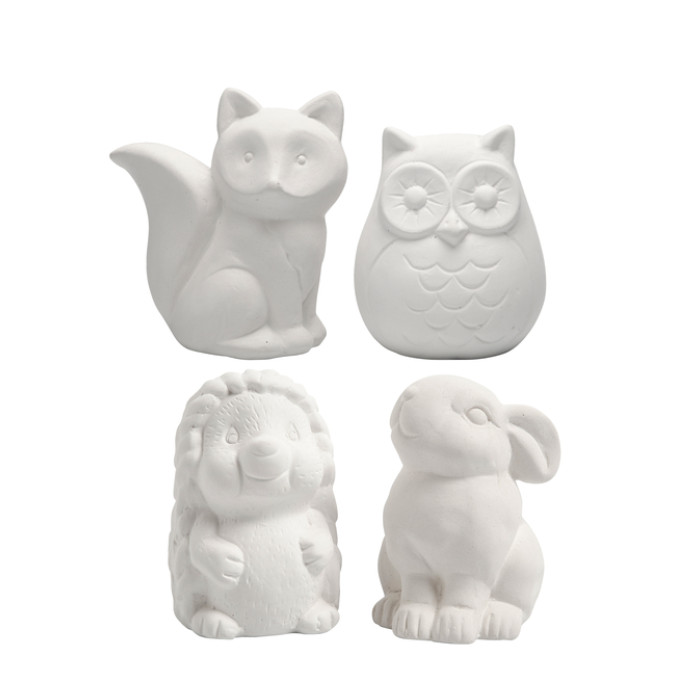 Dierenspaarpot Creativ terracotta 4st  uil vos haas en egel 9-10cm wit