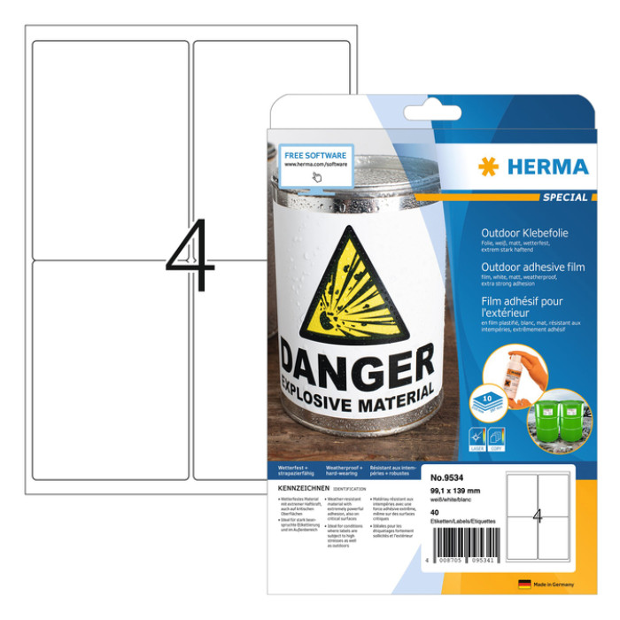 Etiket HERMA 9534 99.1x139mm weerbestendig wit 40 stuks