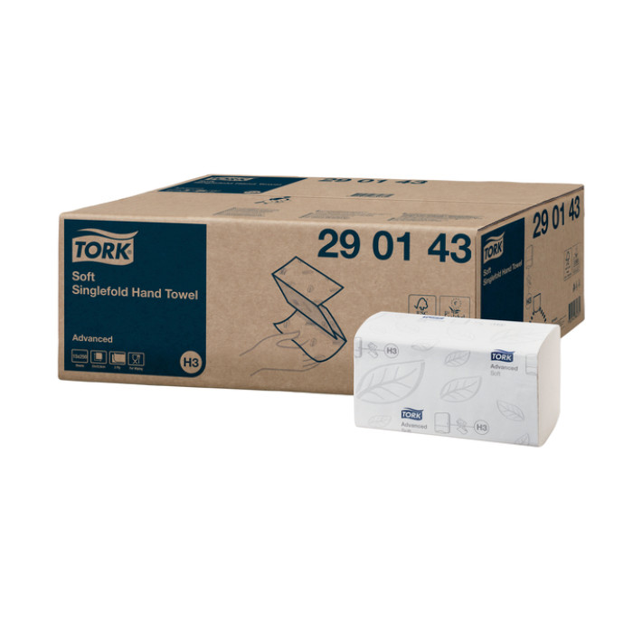 Handdoek Tork H3 Advanced singlefold 2-laags 226x230mm 15x250 vel wit 290143