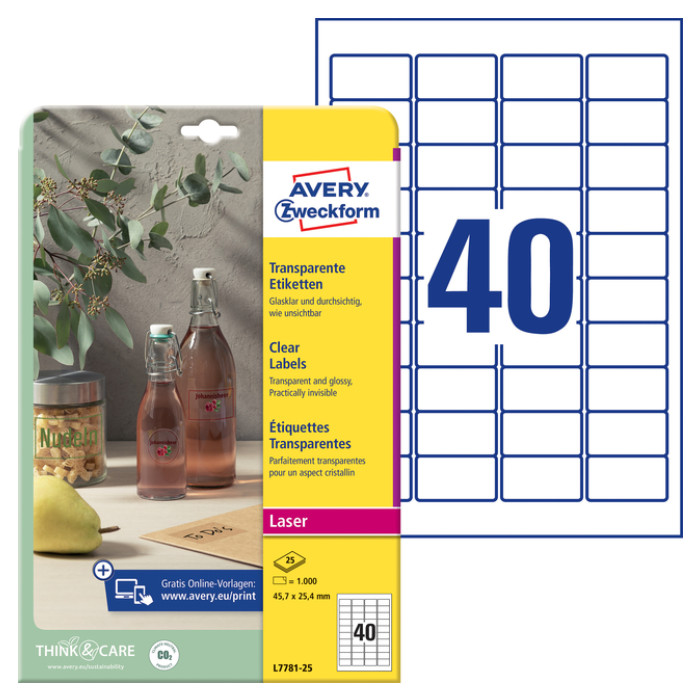 Etiket Avery L7781-25 45.7x25.4mm transparant 1000 stuks