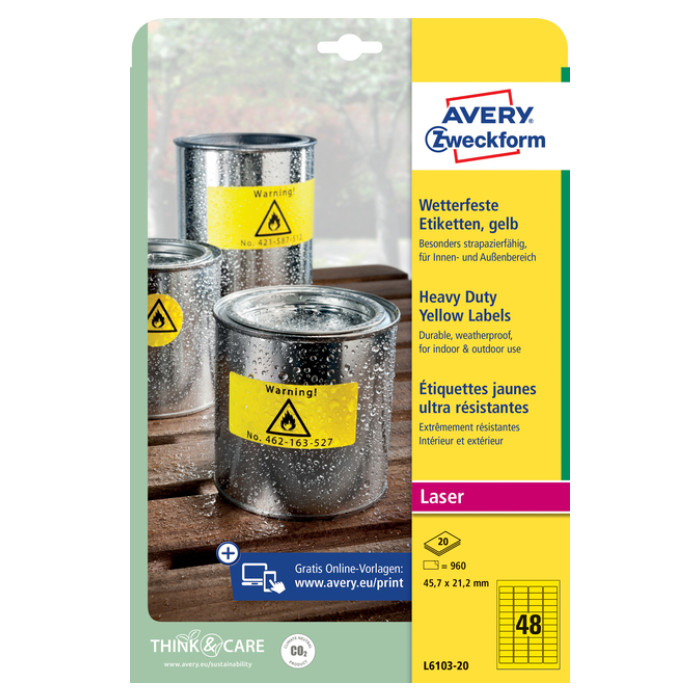 Etiket Avery L6103-20 45.7x21.2mm geel 960 stuks