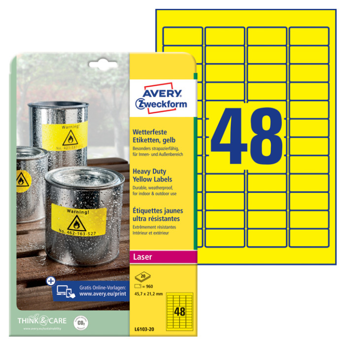 Etiket Avery L6103-20 45.7x21.2mm geel 960 stuks