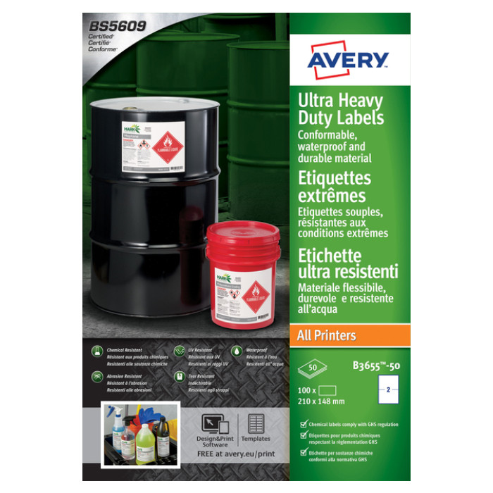 Etiket Avery B3655-50 148x210mm polyethyleen wit 100 stuks