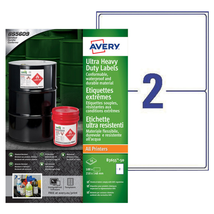 Etiket Avery B3655-50 148x210mm polyethyleen wit 100 stuks