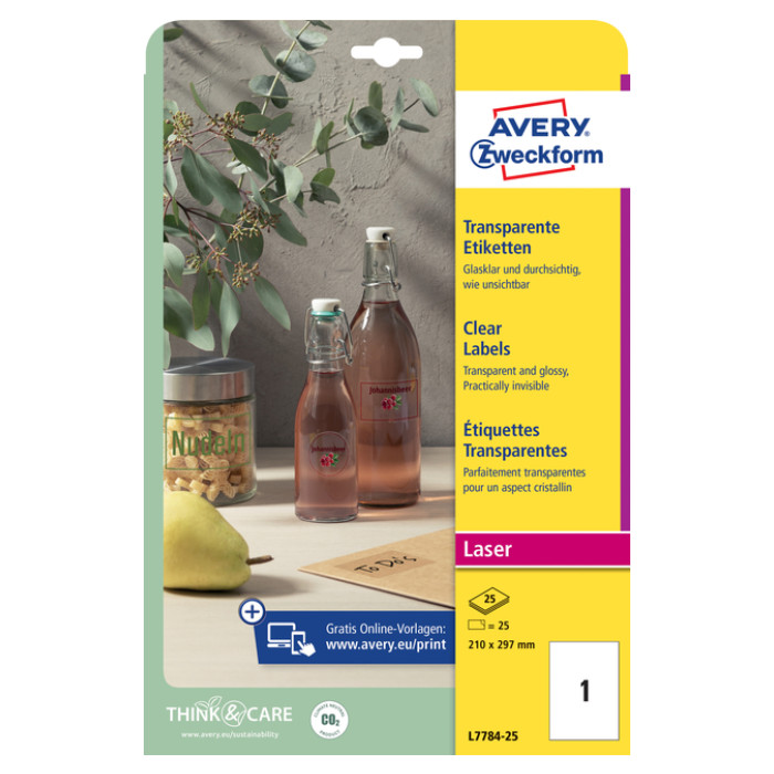 Etiket Avery L7784-25 210x297mm transparant 25 stuks