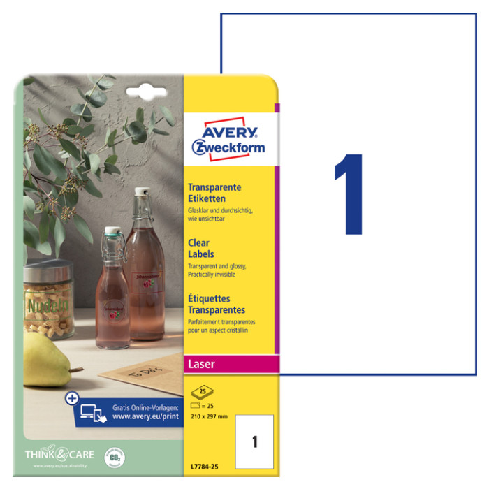 Etiket Avery L7784-25 210x297mm transparant 25 stuks