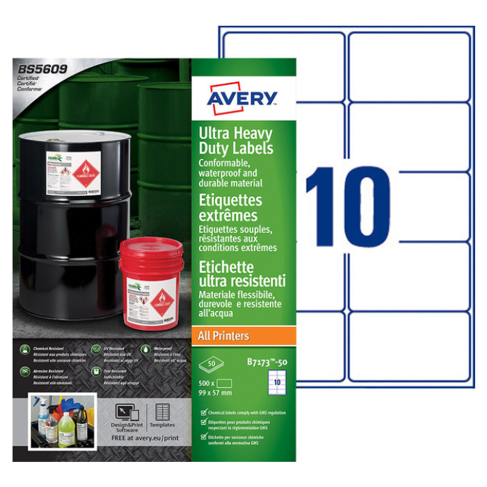 Etiket Avery B7173-50 99x57mm polyethyleen wit 500 stuks