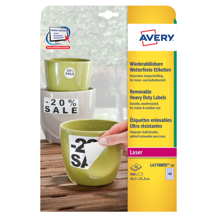 Etiket Avery L4778REV 45.7x21.2mm wit 960 stuks