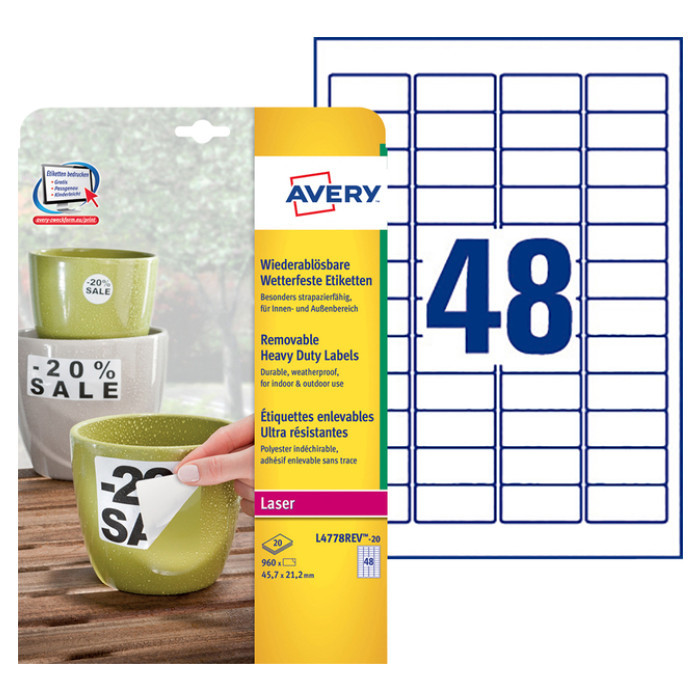 Etiket Avery L4778REV 45.7x21.2mm wit 960 stuks