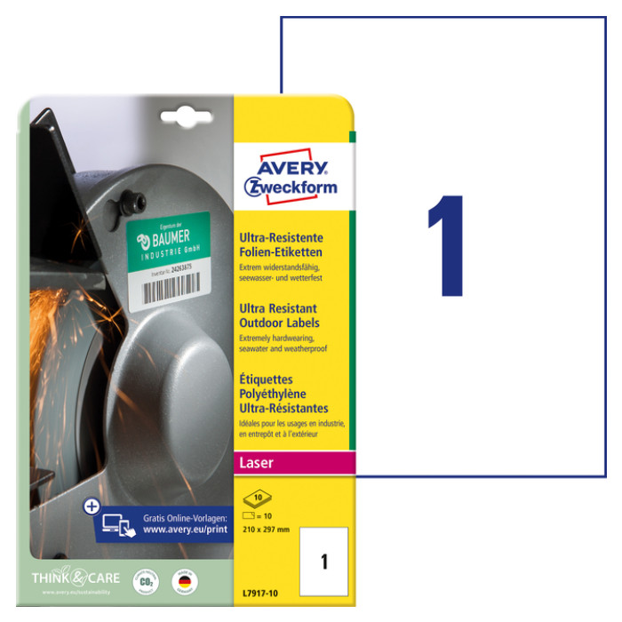 Etiket Avery L7917-10 210x297mm polyethyleen wit 10 stuks
