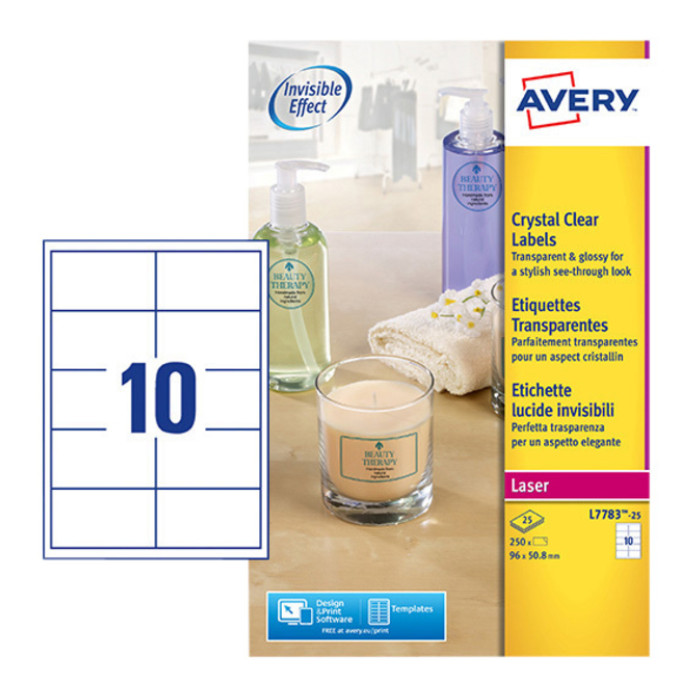 Etiket Avery L7783-25 96x50.8mm transparant 250 stuks