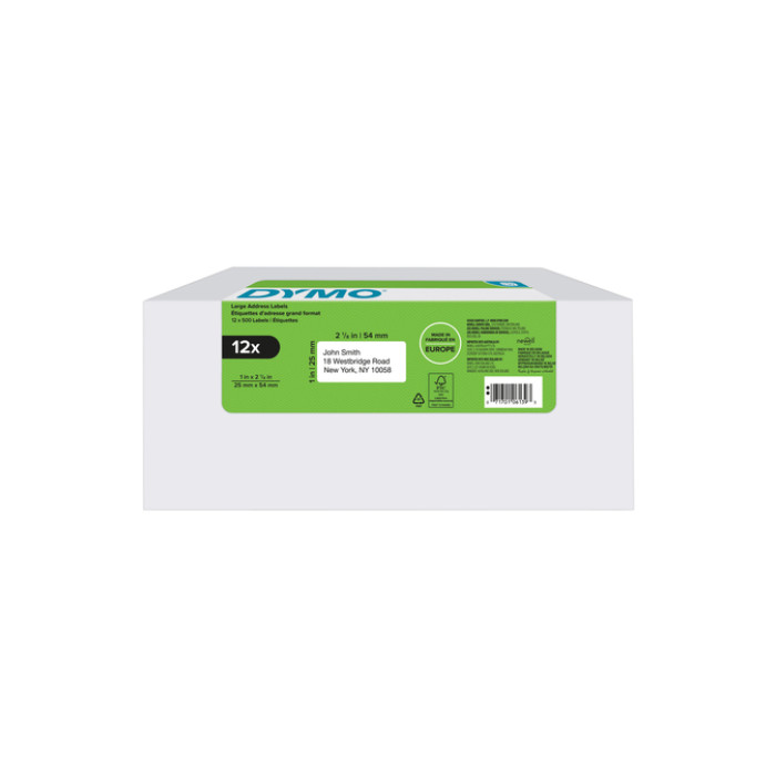 Etiket Dymo LabelWriter adressering 25x54mm 12 rollen á 500 stuks wit