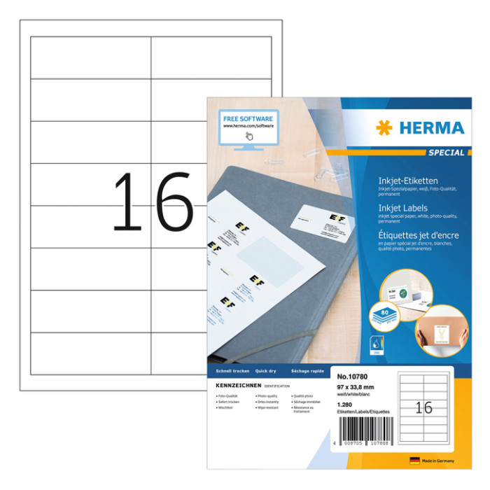 Etiket HERMA 10780 97x33.8mm wit 1280 stuks