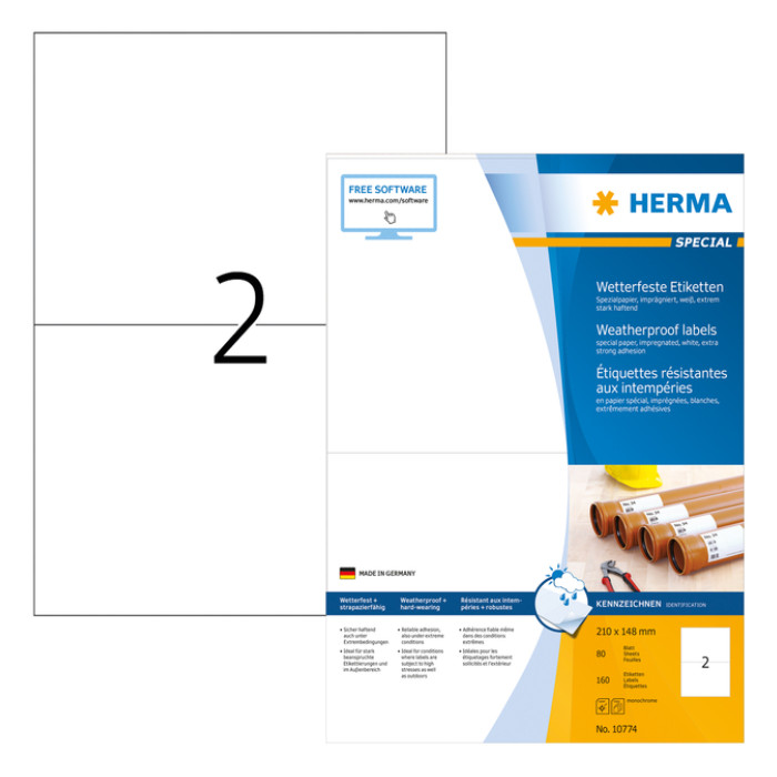 Etiket HERMA 10774 210x148mm weerbestendig wit 160 stuks