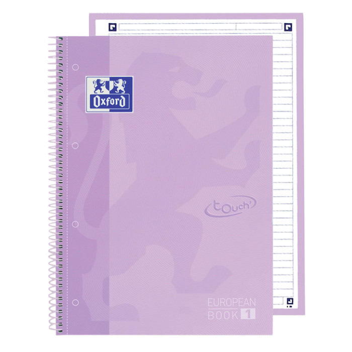 Notitieboek Oxford Touch Europeanbook A4+ 4gaats lijn 160pag paars