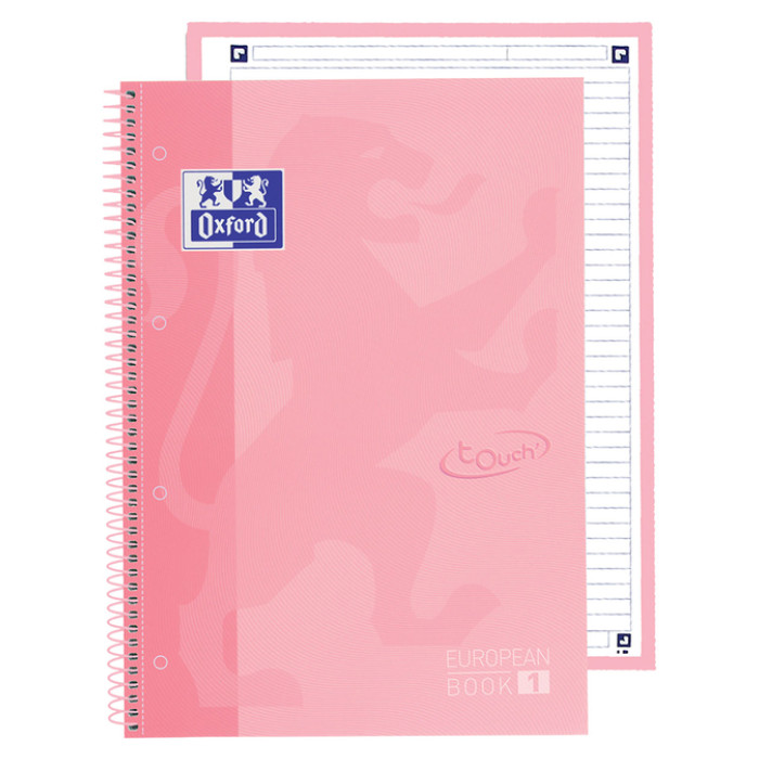 Notitieboek Oxford Touch Europeanbook A4+ 4-gaats lijn 160pag roze