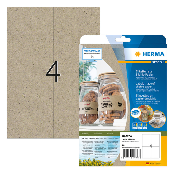 Etiket HERMA 10756 105x148mm silphie bruin 80 stuks