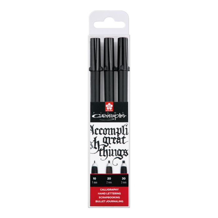Kalligrafiepen Sakura Calligrapher set à 3 breedtes zwart