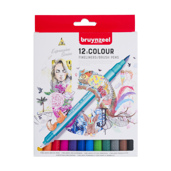 Duotip Bruynzeel Expression fineliner en brushpen assorti 12 stuks