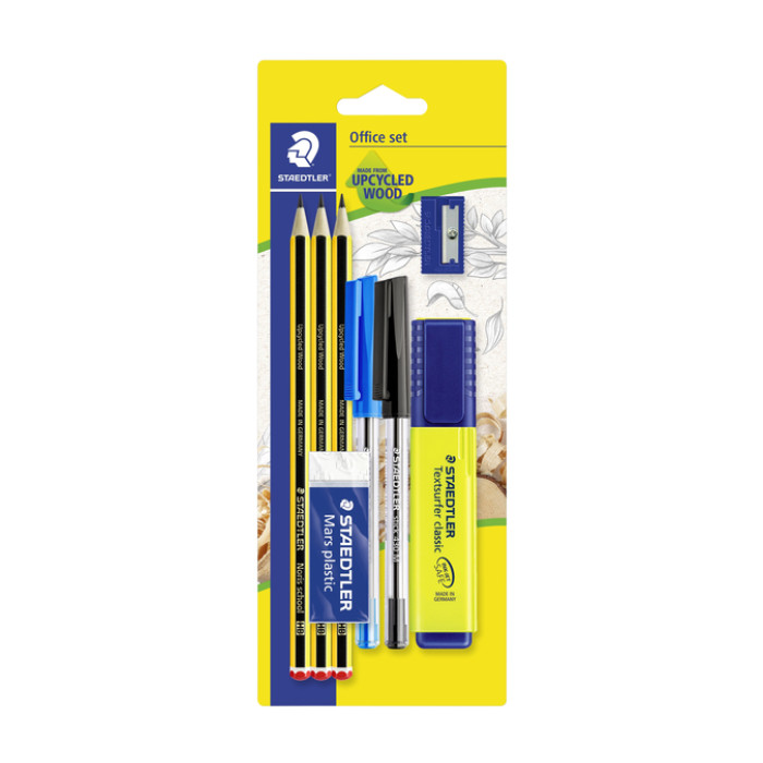 Schrijfset Staedtler 3 Noris potl HB-2 balpennen-markeerst-gum-slijper