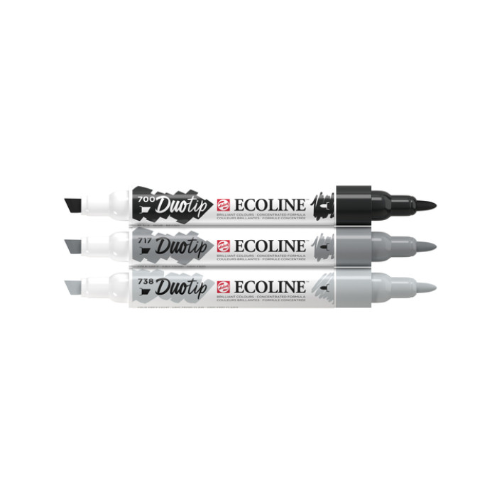 Duotip Talens Ecoline set à 3 stuks zwart en grijs