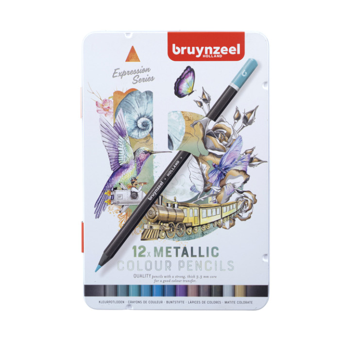 Kleurpotloden Bruynzeel Expression assorti metallic blik à 12 stuks