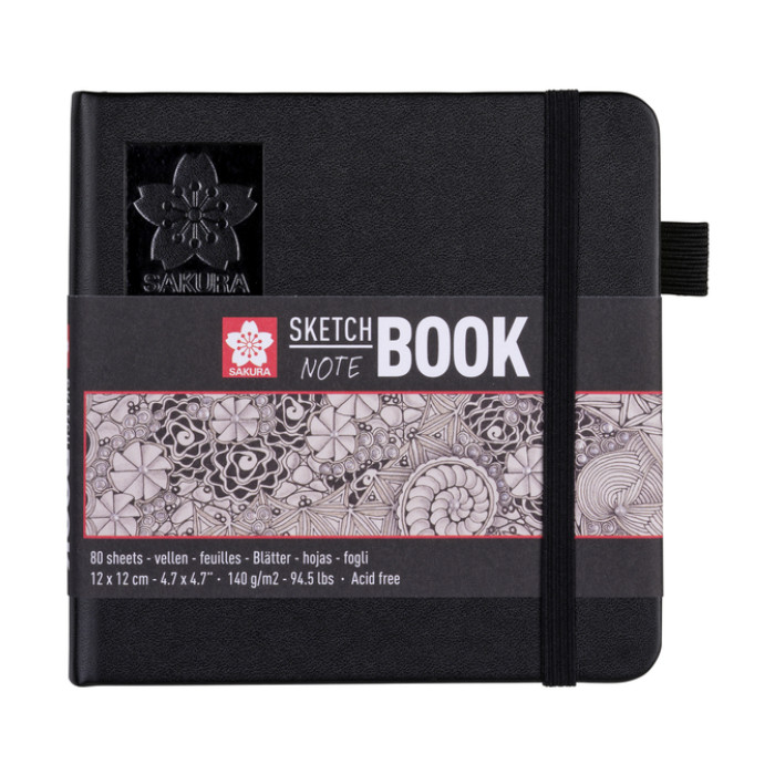 Schetsboek Sakura 80 witte vellen 140gr 120x120mm zwart