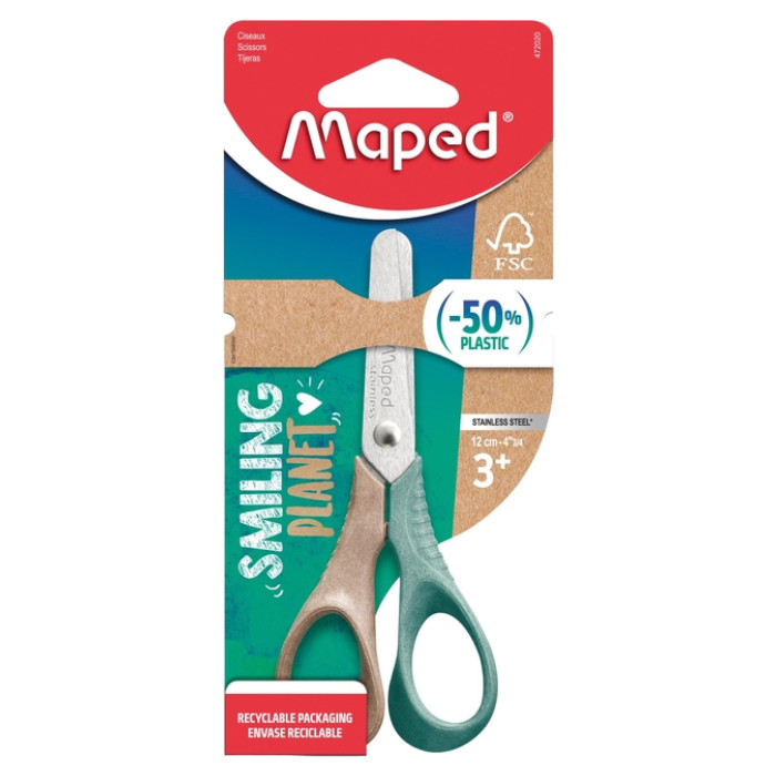 Kinderschaar Maped Smiling Planet 12cm rechtshandig bruin/groen