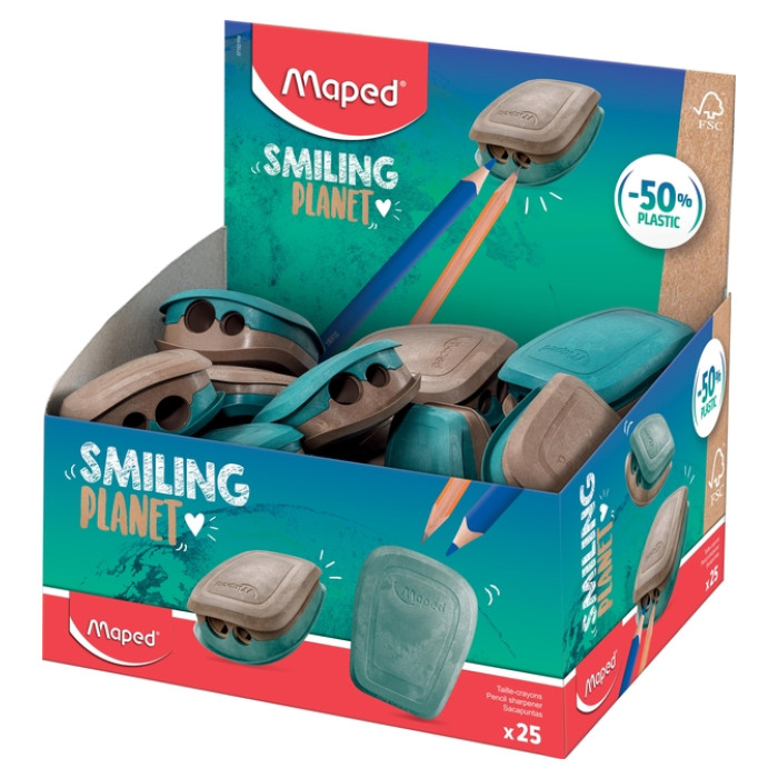 Puntenslijper Maped Smiling Planet 2-gaats display à 25 stuks