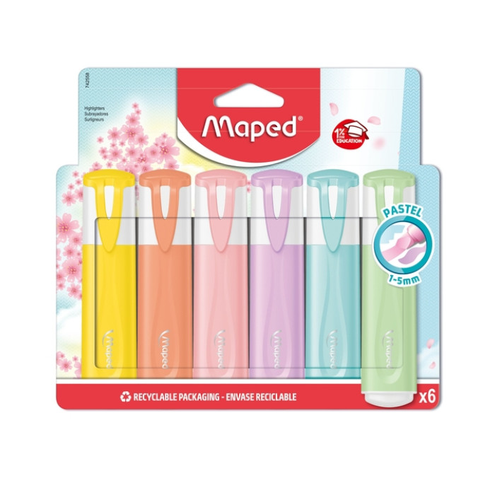 Markeerstift Maped set à 6 pastel kleuren
