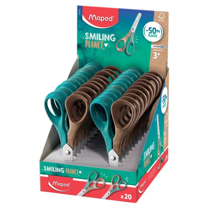 Kinderschaar Maped Smiling Planet 12cm  rechtshandig bruin/groen