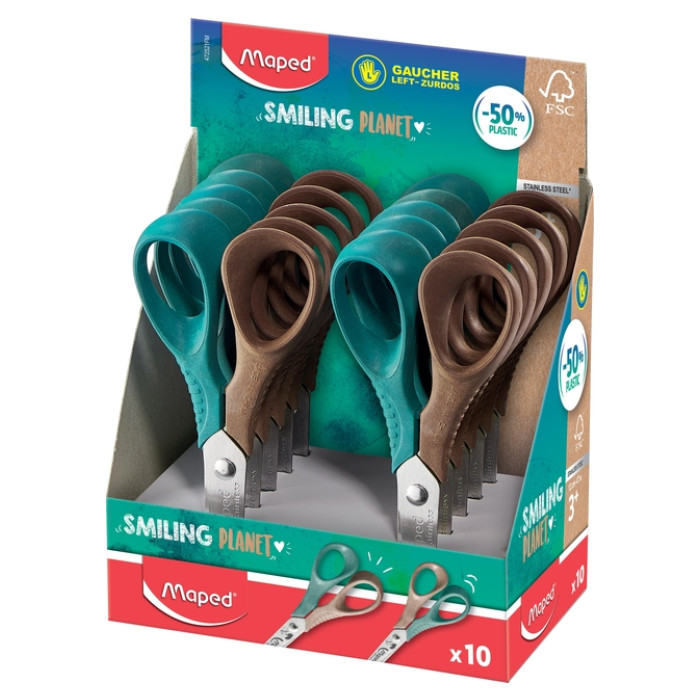 Kinderschaar Maped Smiling Planet 12cm linkshandig bruin/groen