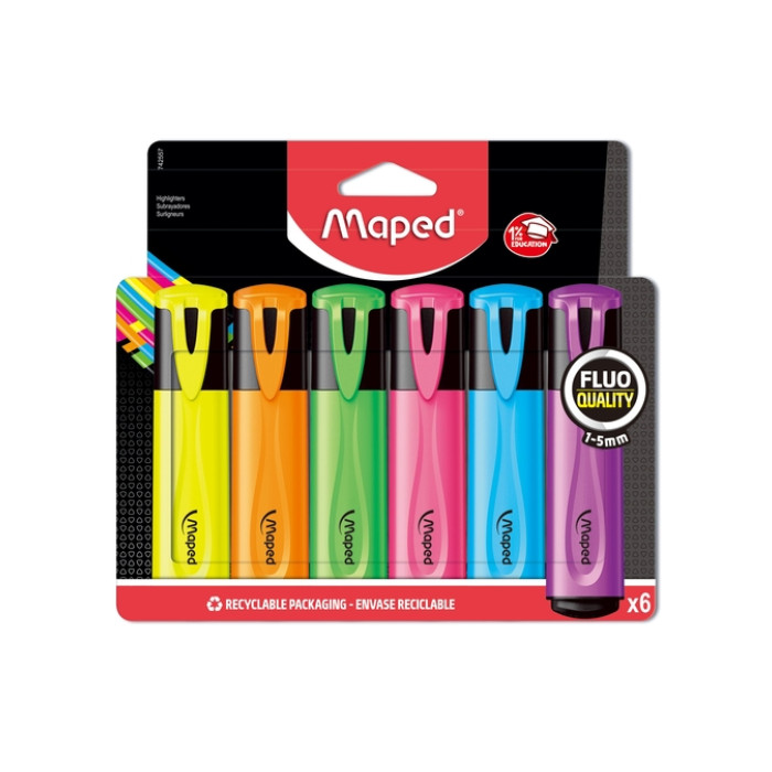 Markeerstift Maped set à 6 standaard kleuren
